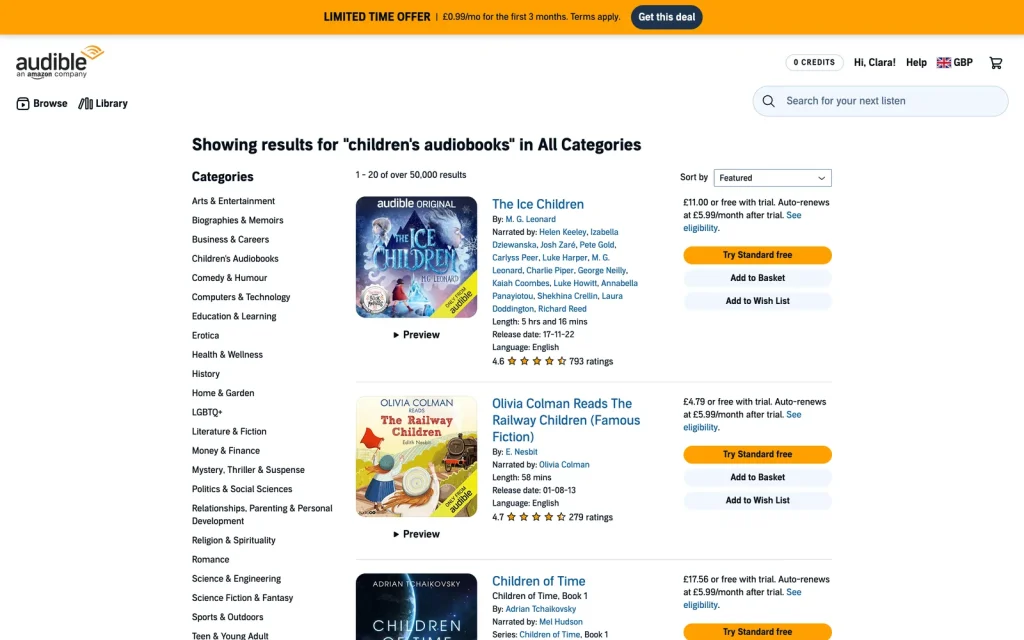 Children's audiobooks on Audible UK