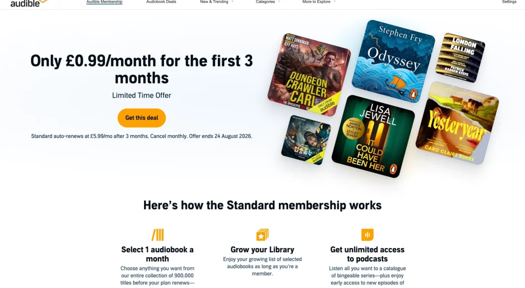 The Audible free trial sign up page on Amazon UK