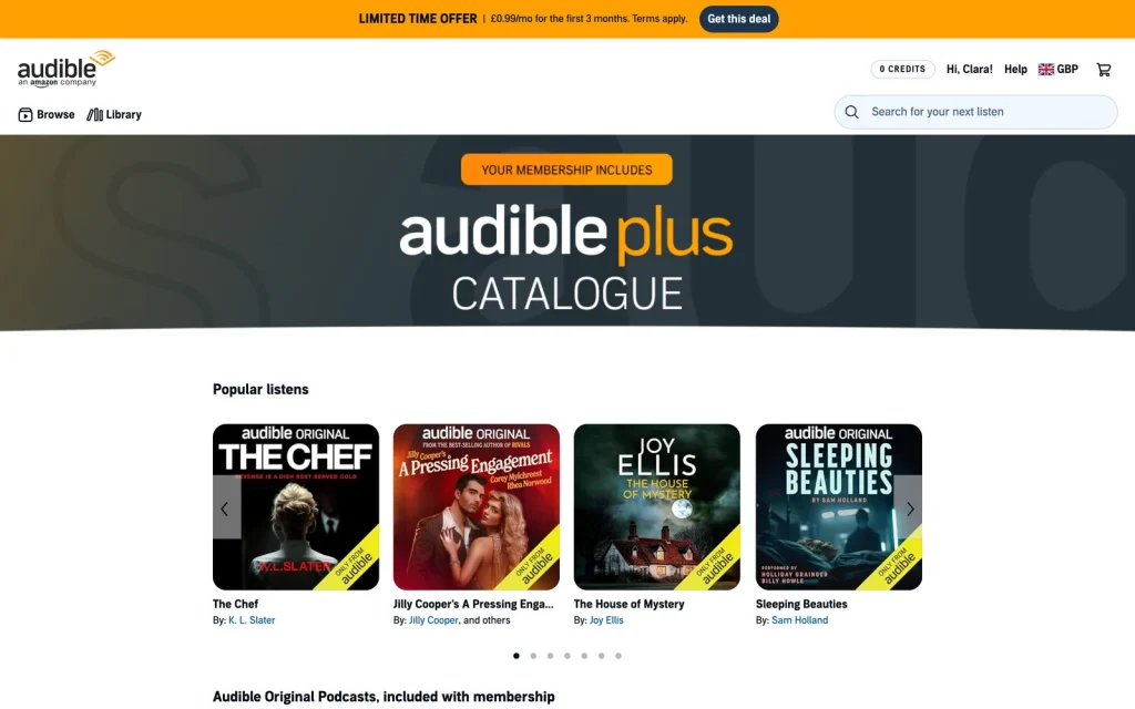 The Audible Plus Catalogue with titles included in membership